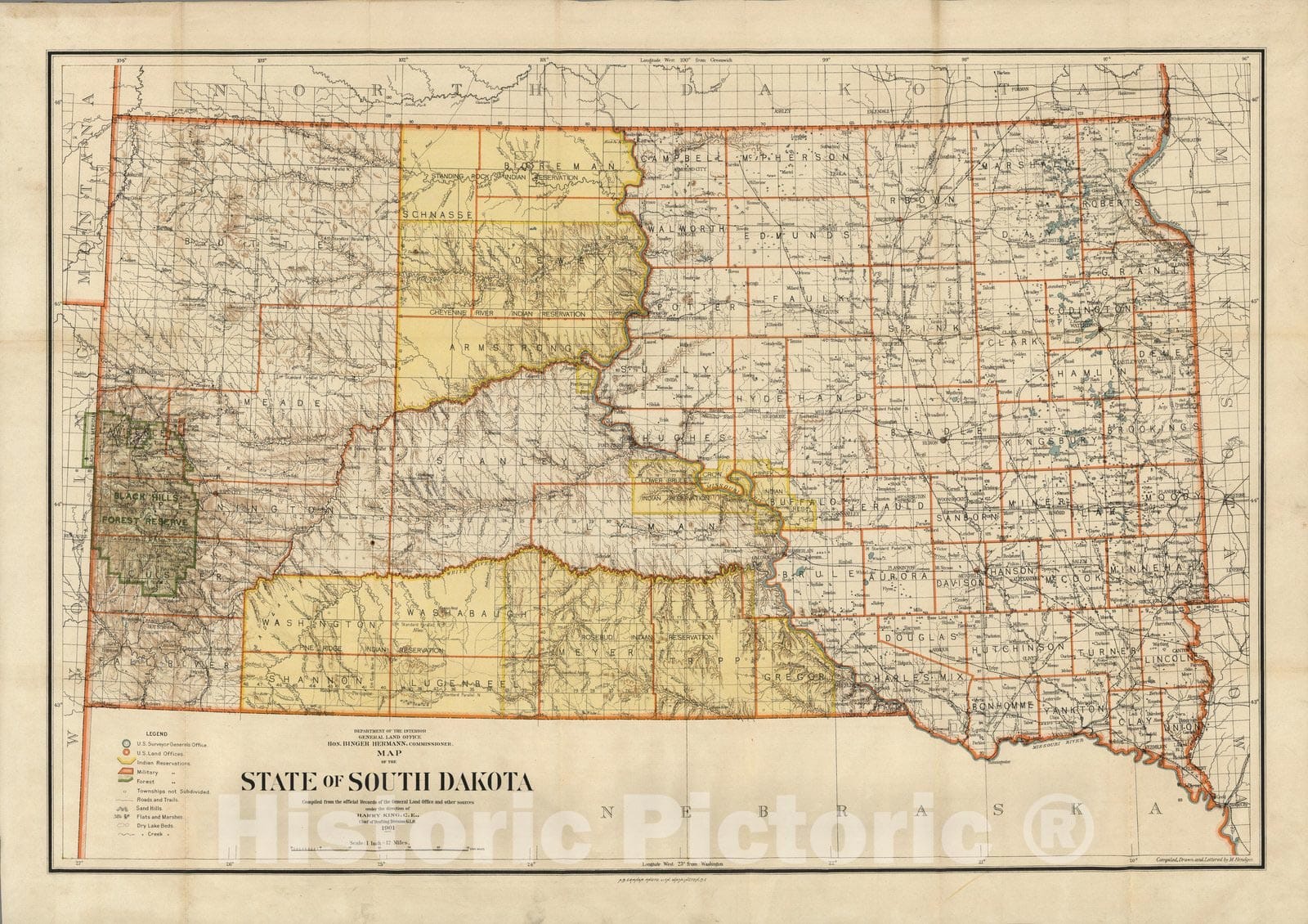 Historic Map : Map of The State of South Dakota, 1901 - Vintage Wall Art