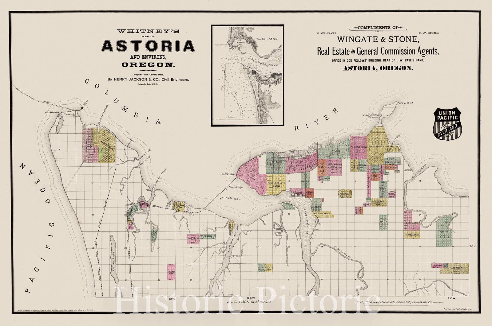 Historic Map : Map of Astoria And Environs, Oregon, 1890 - Vintage Wall Art