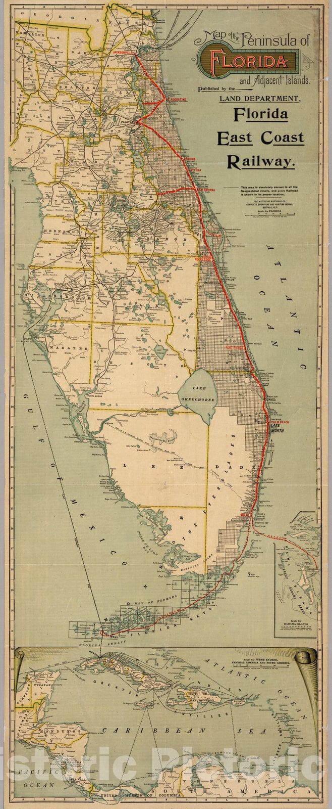 Historic Map - Map of the Peninsula of Florida and Adjacent Islands, 1896 - Vintage Wall Art