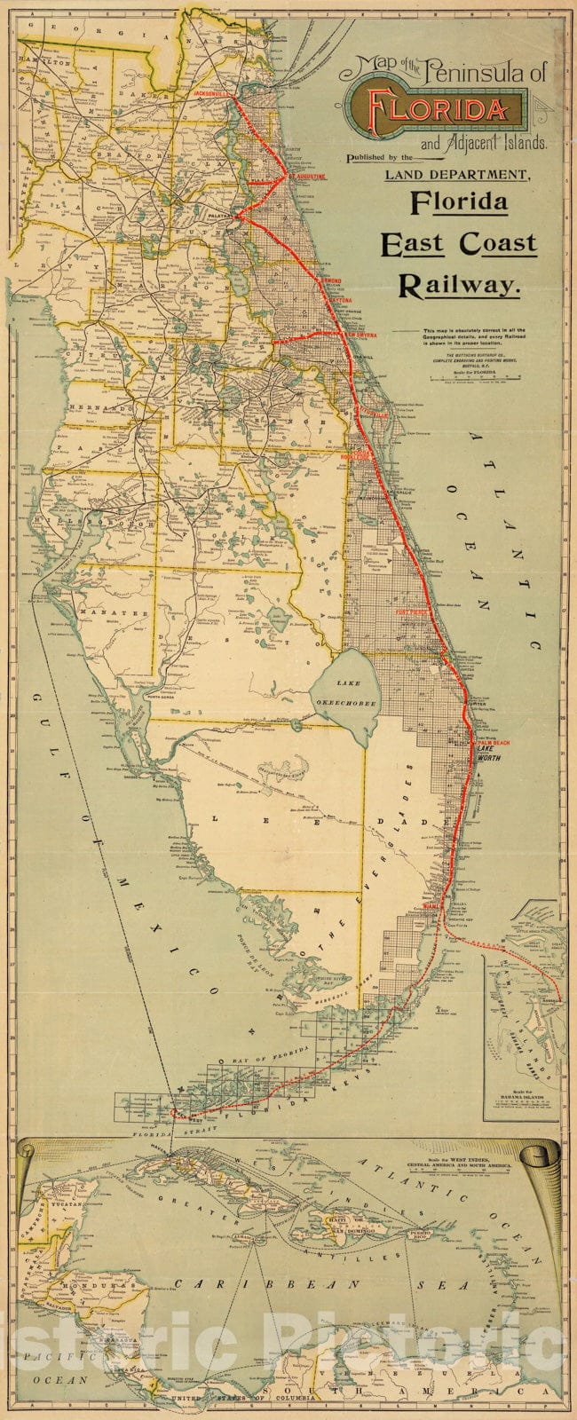 Historic Map - Map of the Peninsula of Florida and Adjacent Islands, 1896 - Vintage Wall Art