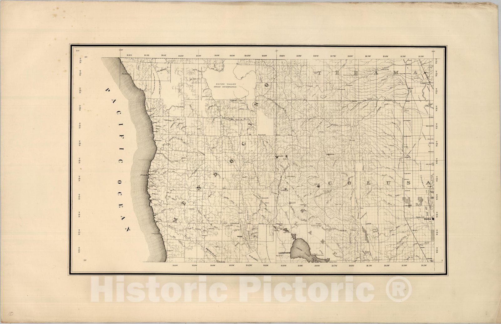 Historic Wall Map : State Engineer's Map of Northern California, Northern California, Mendocino County (sheet 5) 1884 - Vintage Wall Art