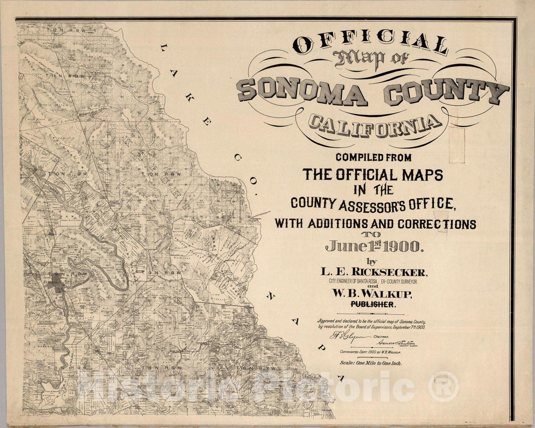 Historic Map : Official Map of Sonoma County, California, 1900 - Vintage Wall Art