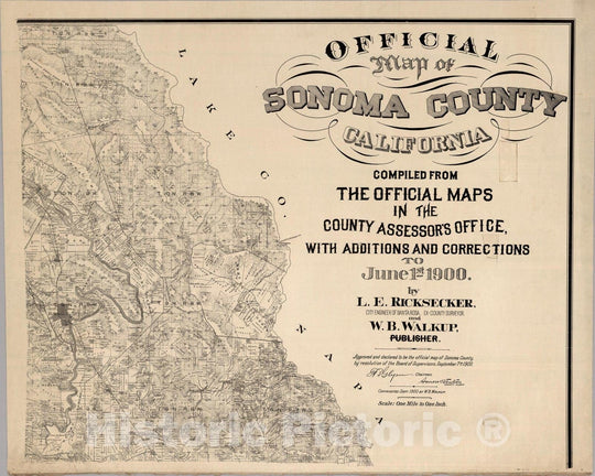 Historic Map : Official Map of Sonoma County, California, 1900 - Vintage Wall Art