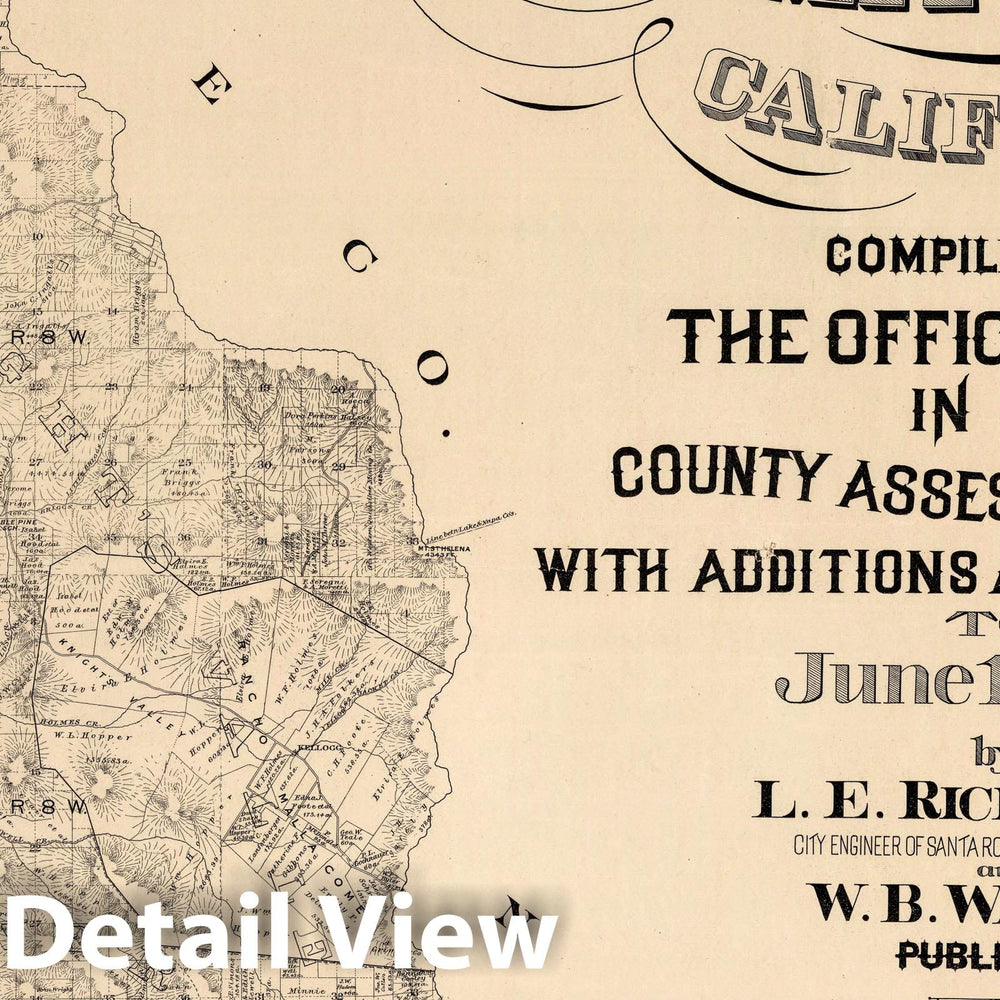 Historic Map : Official Map of Sonoma County, California, 1900 - Vintage Wall Art