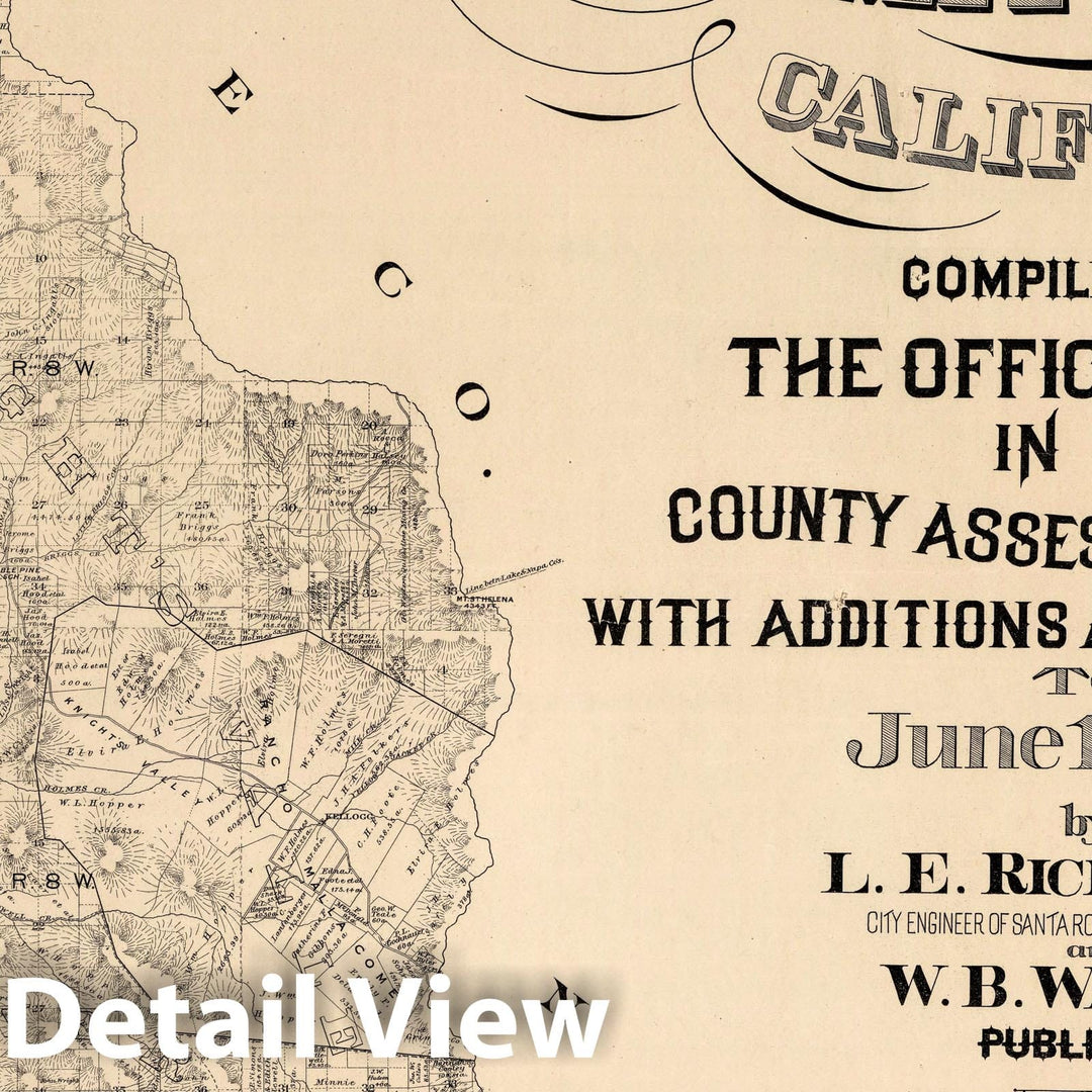 Historic Map : Official Map of Sonoma County, California, 1900 - Vintage Wall Art