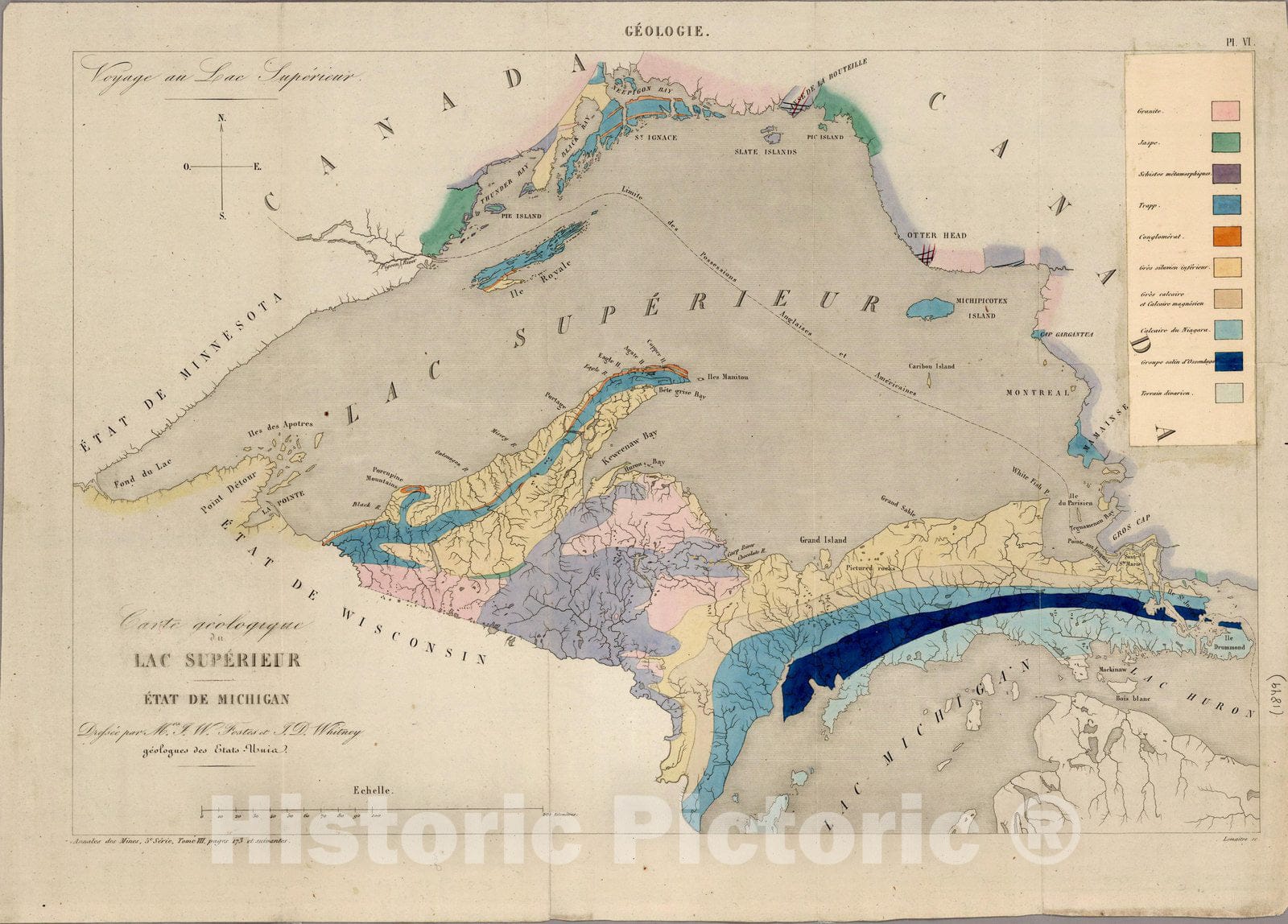 Historic Map : Michigan, Lake Superior Carte geologique du Lac Superie -  Historic Pictoric