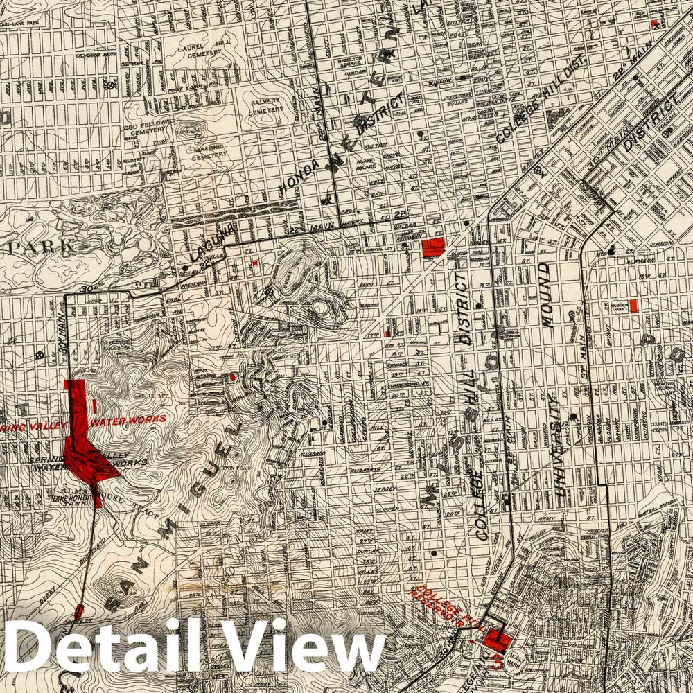 Historic Map : Map of San Francisco Showing The Water Service of Spring Valley Water Works, 1894 - Vintage Wall Art