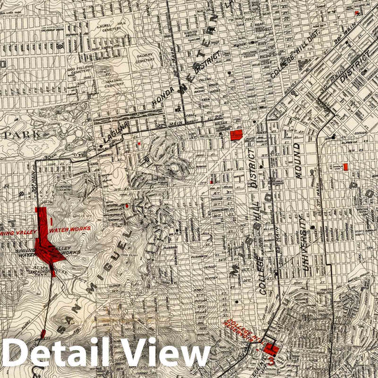 Historic Map : Map of San Francisco Showing The Water Service of Spring Valley Water Works, 1894 - Vintage Wall Art
