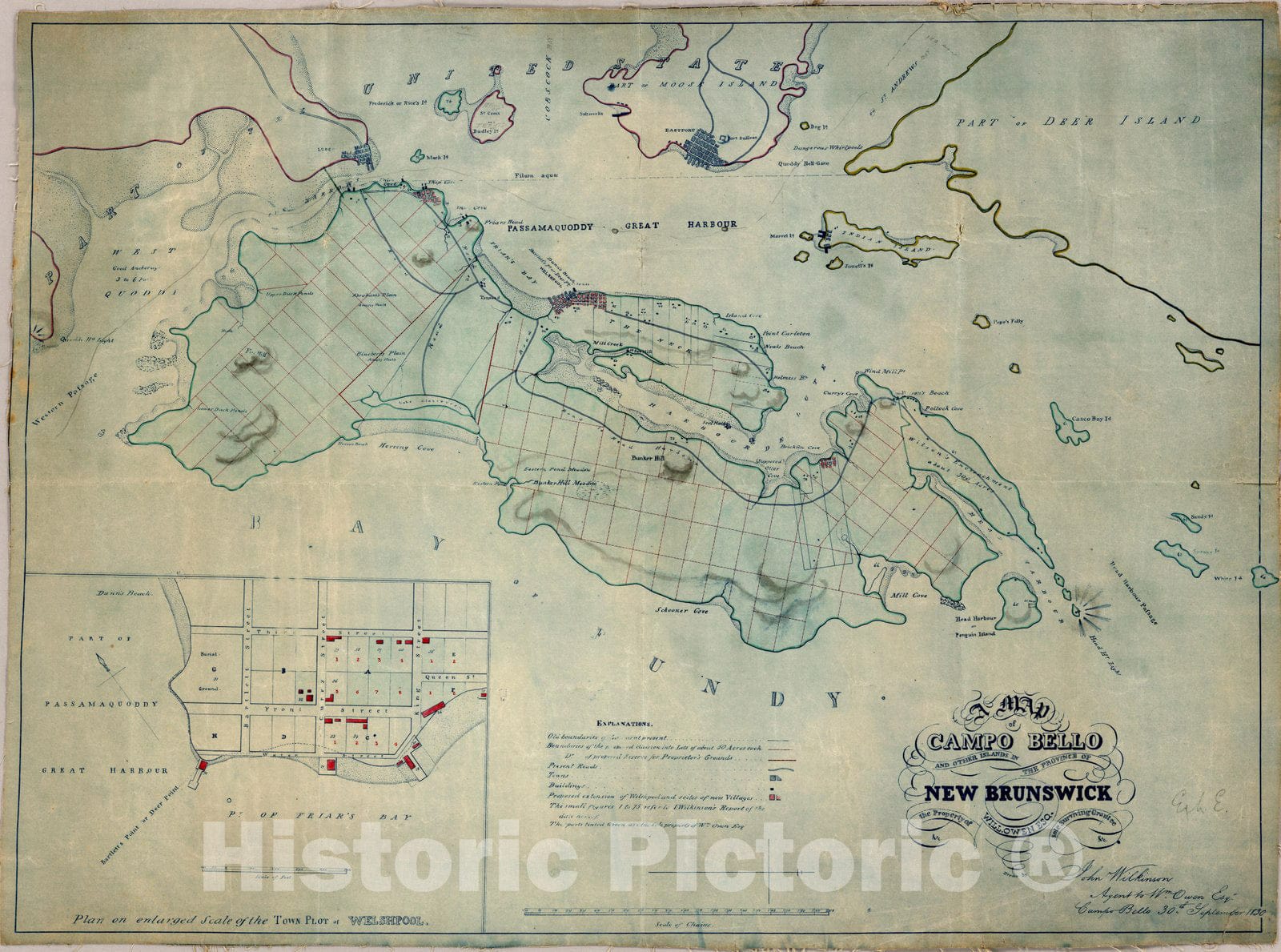 Historic Wall Map : Map of Campo Bello And Other Islands, 1830 - Vintage Wall Art