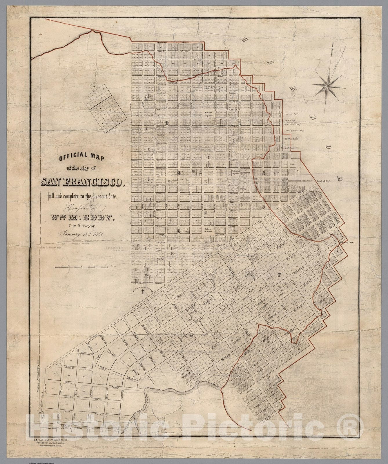 Historic Map : Official map of the City of San Francisco, 1851 - Vintage Wall Art