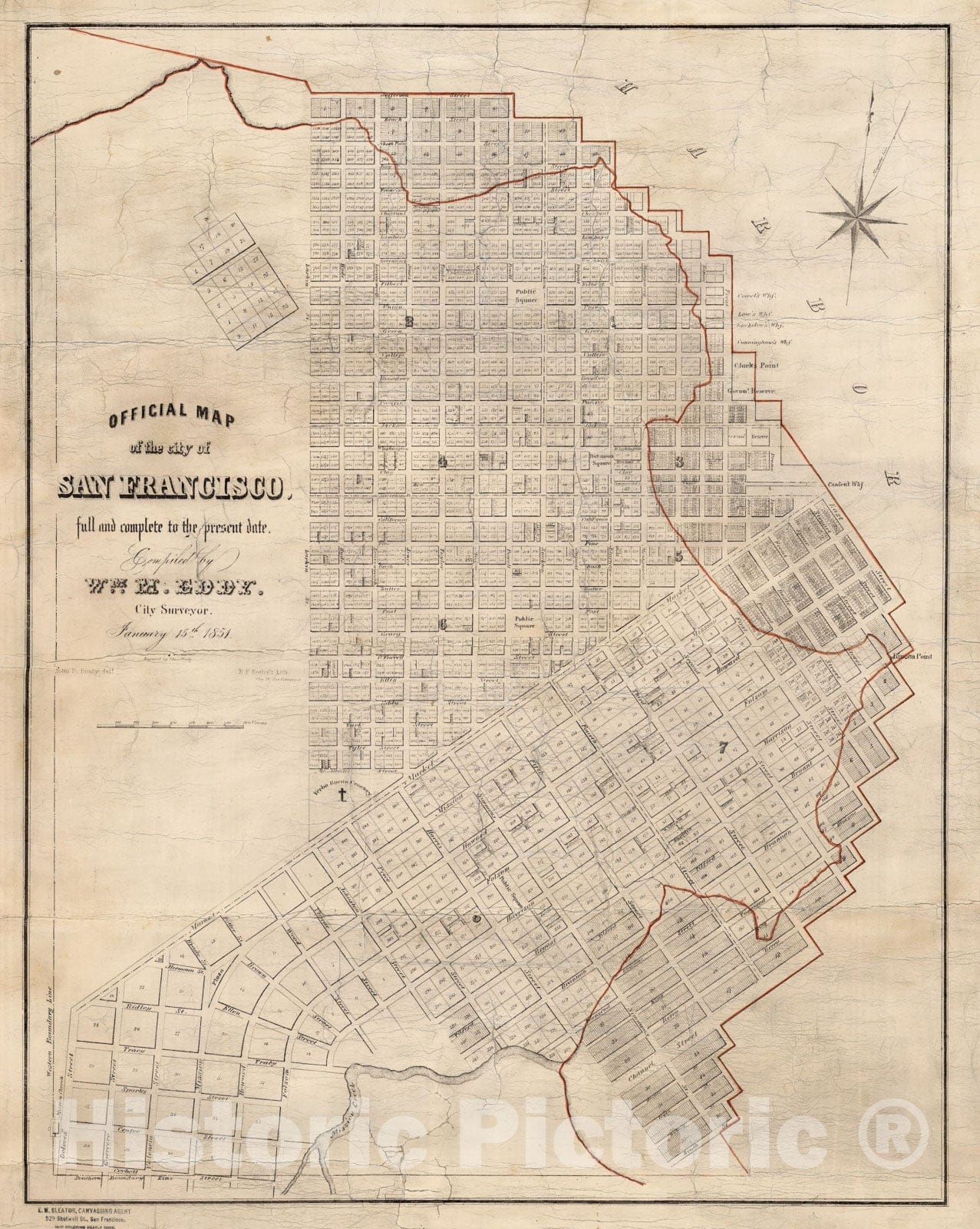 Historic Map : Official map of the City of San Francisco, 1851 - Vintage Wall Art