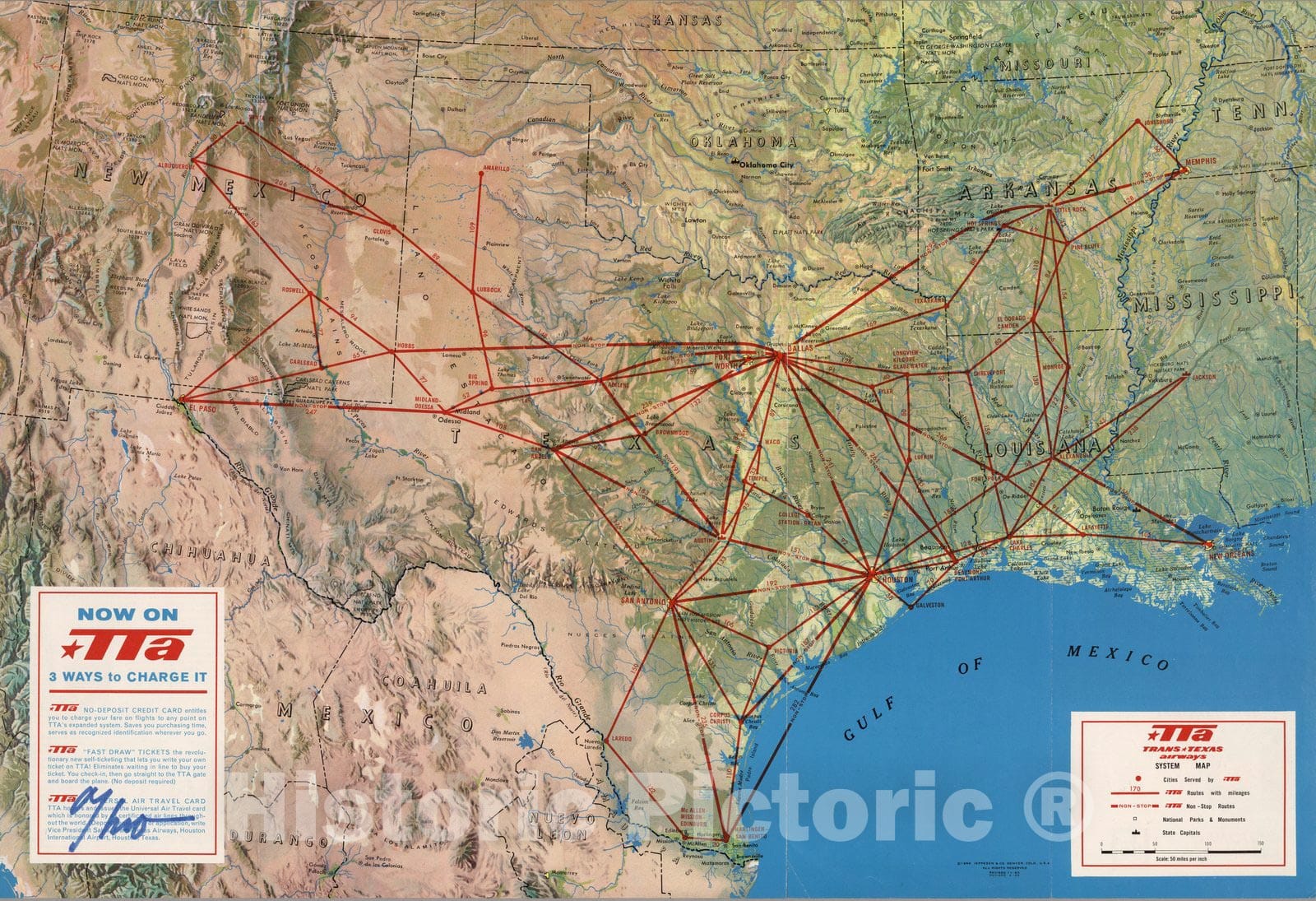 Historic Map : TTA, Trans Texas Airways System Map, 1965 - Vintage Wall Art