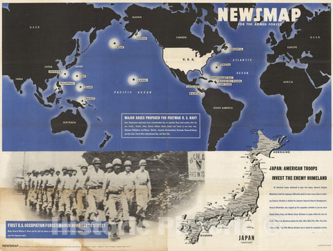 Historic Map : Major Bases Proposed for Postwar U.S. Navy. Japan. 1945 - Vintage Wall Art