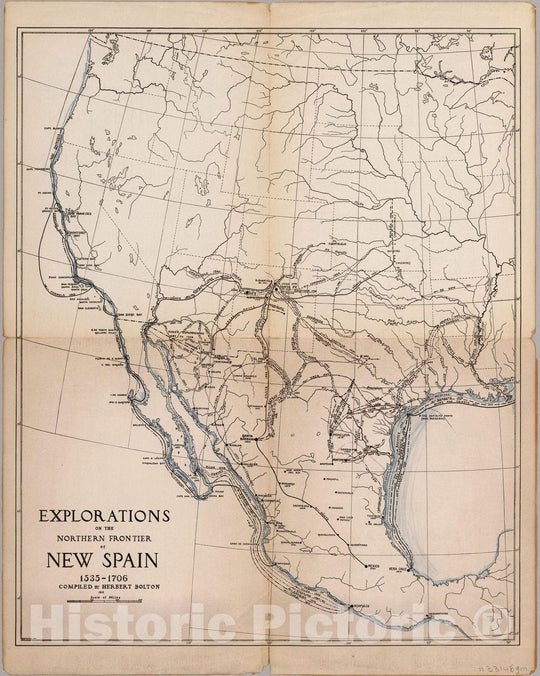Historic Map : Explorations on the northern frontier of New Spain 1535-1706 1915 - Vintage Wall Art