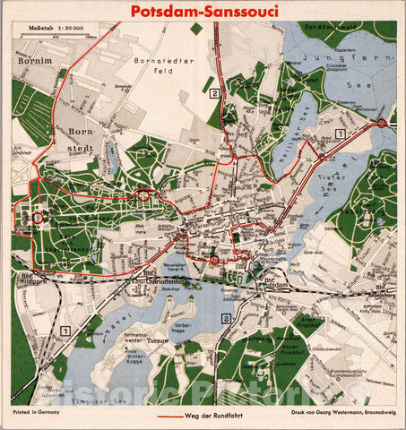 Historic Map : Germany , Berlin Germany, Pocket Map, Potsdam -Sanssouci 1937 , Vintage Wall Art