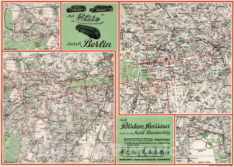 Historic Map : Germany , Berlin Germany, Pocket Map, Mitt Elite durch Berlin (and) Nach Potsdam -Sanssouci 1937 , Vintage Wall Art