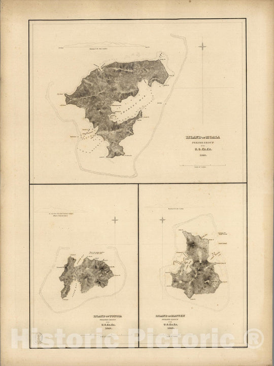 Historic Map : Fiji, Island of (Keteira), Island of Totoia (Totoya),Island of Matuku, Fiji. 1840 , Vintage Wall Art