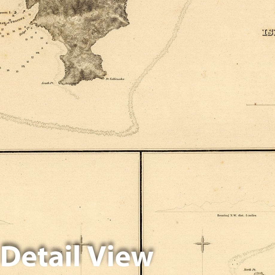 Historic Map : Fiji, Island of (Keteira), Island of Totoia (Totoya),Island of Matuku, Fiji. 1840 , Vintage Wall Art
