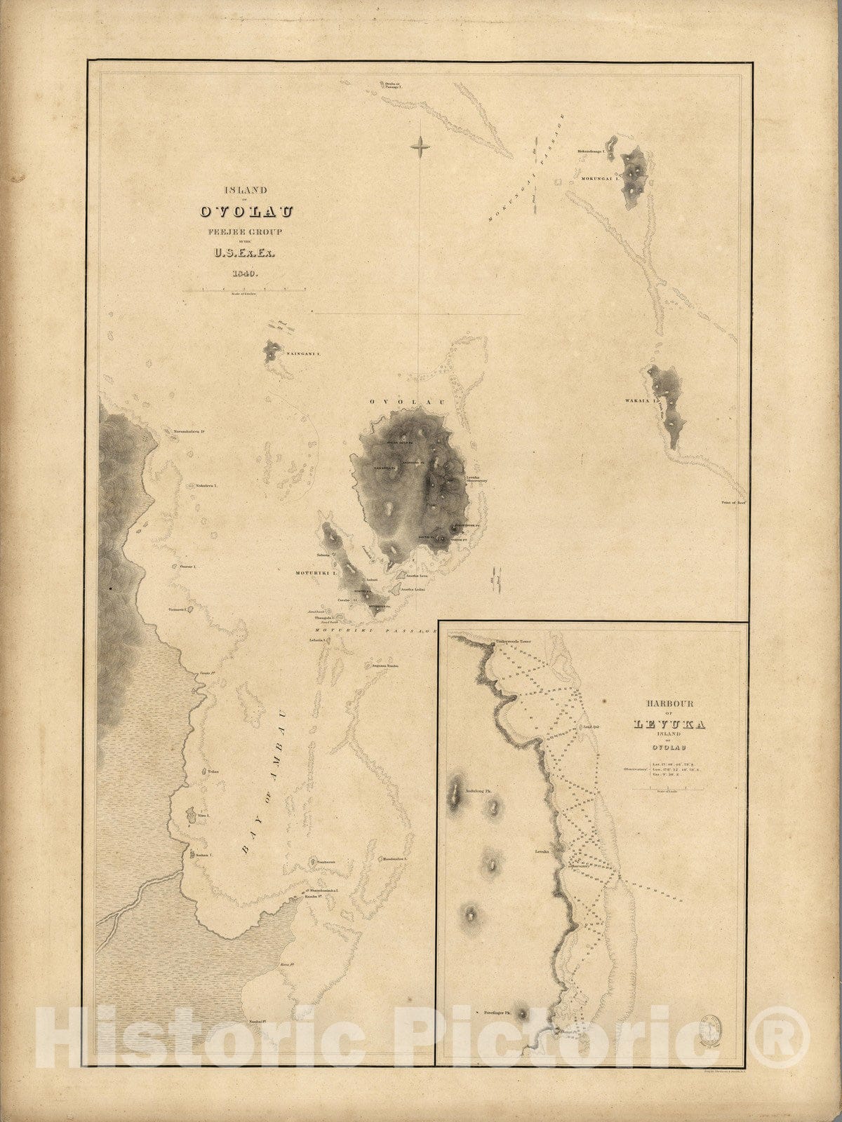 Historic Map : Island of Ovolau (Ovalau), Feejee (Fiji). 1841. Harbour of Levuka. 1841 - Vintage Wall Art