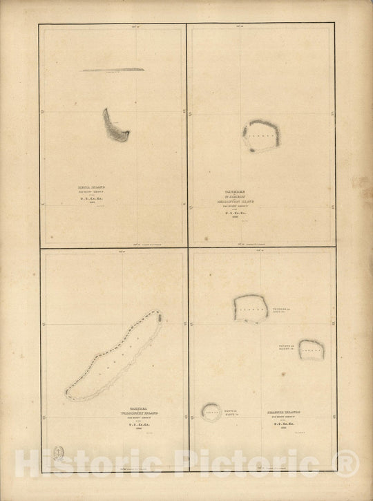 Historic Map : Makatea Island, Tauere, Takurea or Wolconsky Island,Seagull Islands, French Polynesia. 1841 - Vintage Wall Art
