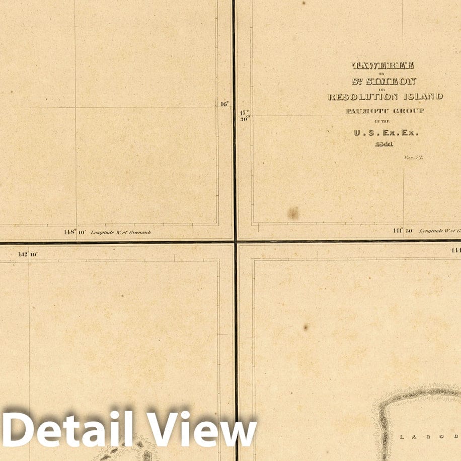 Historic Map : Makatea Island, Tauere, Takurea or Wolconsky Island,Seagull Islands, French Polynesia. 1841 - Vintage Wall Art