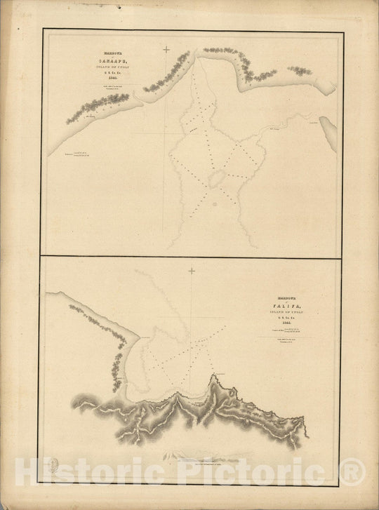 Historic Map : SamoaSamoa, Harbour of Sanaapu (Saanapi, Safatu, Safata) and Harbour of Falifa, Island of Upolu, Samoa. 1841 , Vintage Wall Art