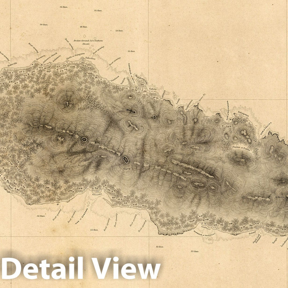Historic Map : Island of Upolu, Samoan Group. 1839 - Vintage Wall Art