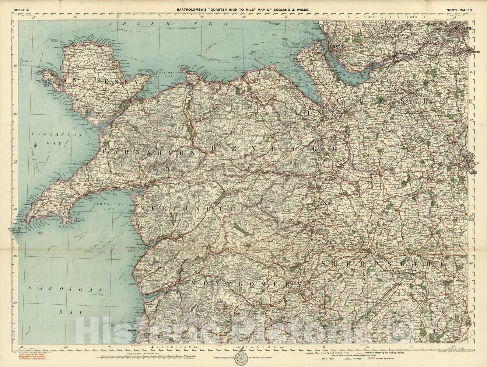 Historic Map : Sheet 4. North Wales. 1921 - Vintage Wall Art