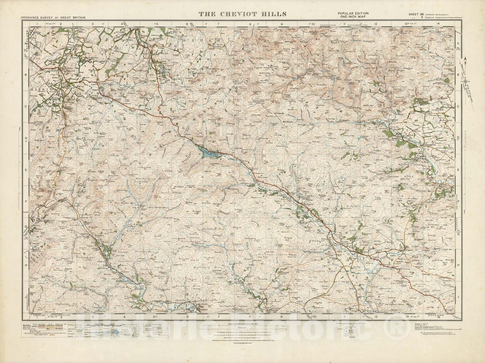 Historic Wall Map : Sheet 3. The Cheviot Hills. 1922 - Vintage Wall Ar ...