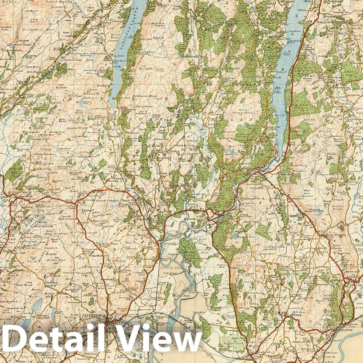 Historic Map : Sheet 19. Windermere & Ulverston. 1921 - Vintage Wall Art