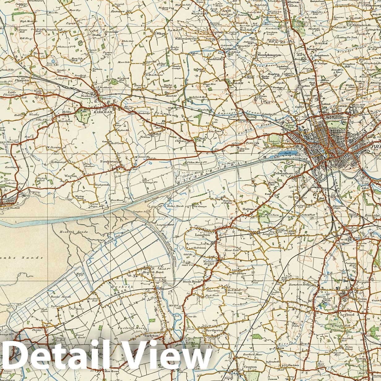 Historic Map : Sheet 29. Preston, Southport & Blackpool. 1920 - Vintage Wall Art