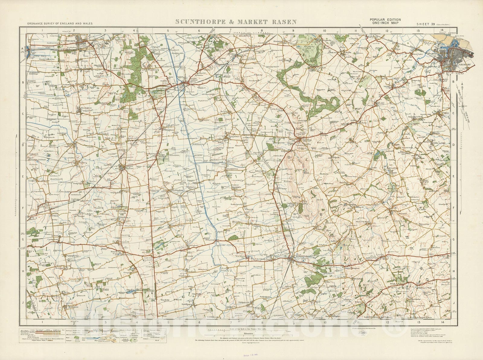 Historic Map : Sheet 39. Scunthorpe & Market Rasen. 1920 - Vintage Wal ...