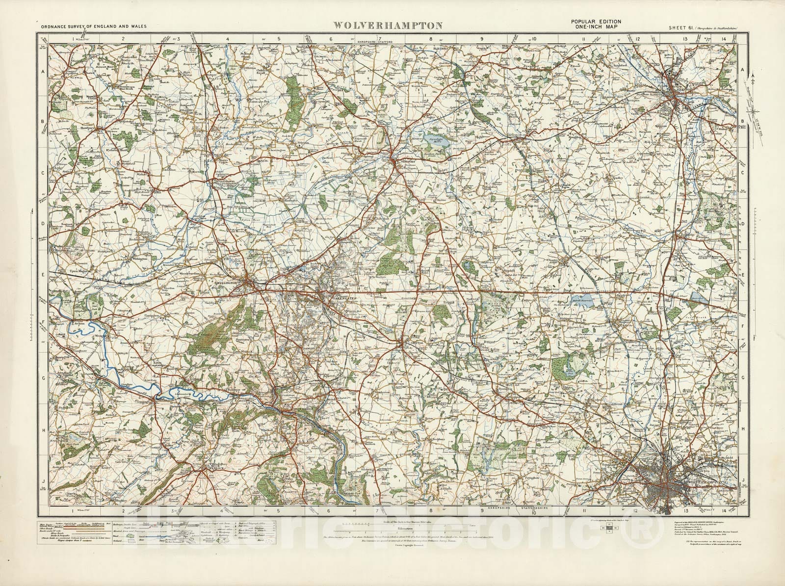 Historic Map : Sheet 61. Wolverhampton. 1917 - Vintage Wall Art