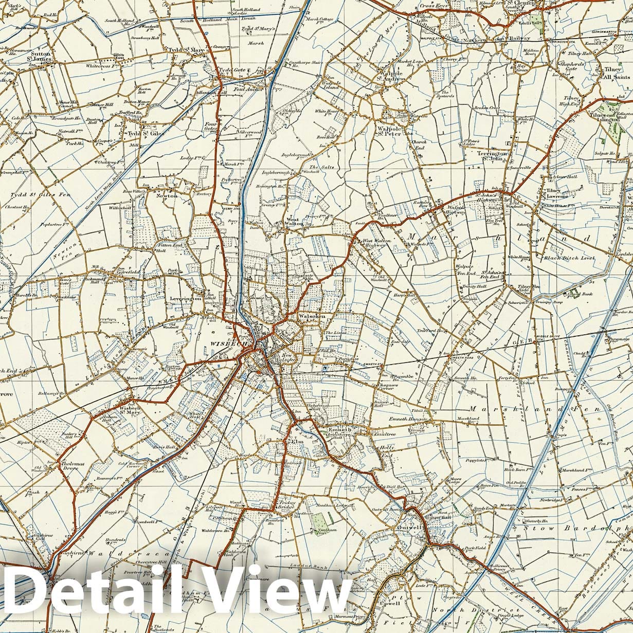 Historic Map : Sheet 65. Wisbech & King's Lynn. 1920 - Vintage Wall Art
