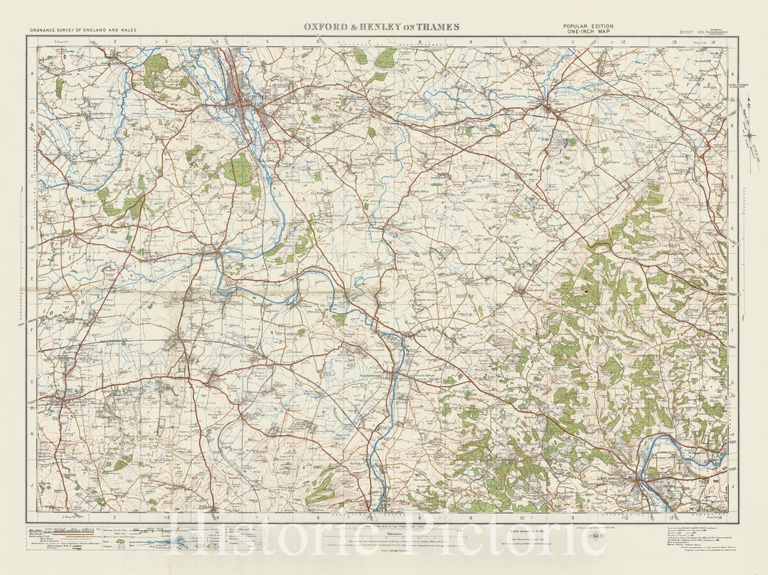 Historic Map : Sheet 105. Oxford & Henley on Thames. 1913 - Vintage Wall Art
