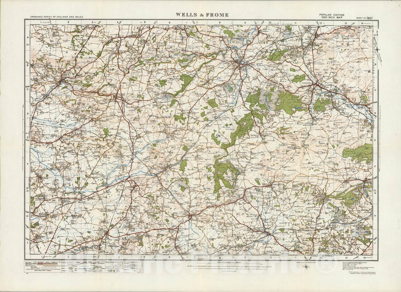 Historic Map : Sheet 121. Wells & Frome. 1913 - Vintage Wall Art