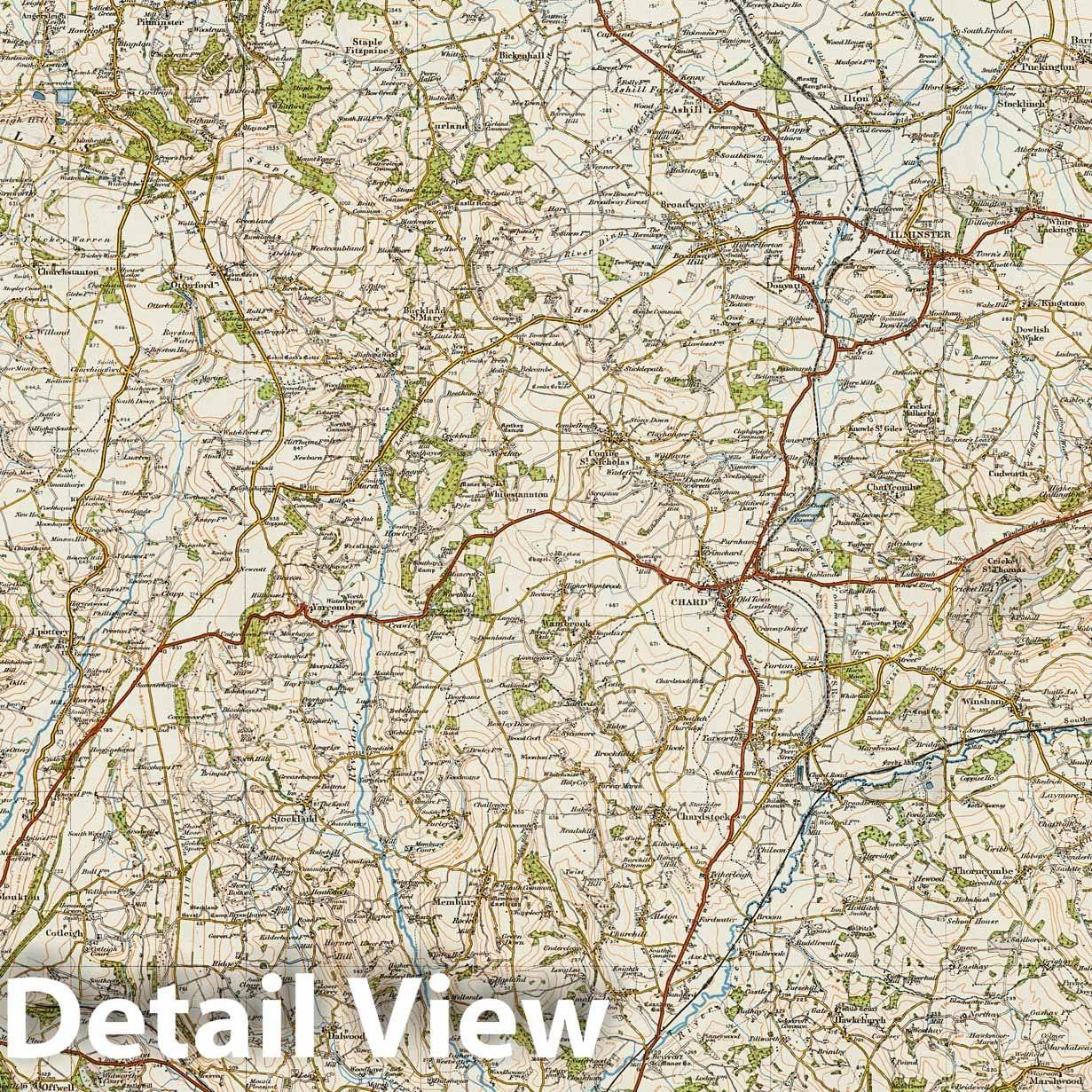 Historic Map : Sheet 129. Chard & Axminster. 1914 - Vintage Wall Art