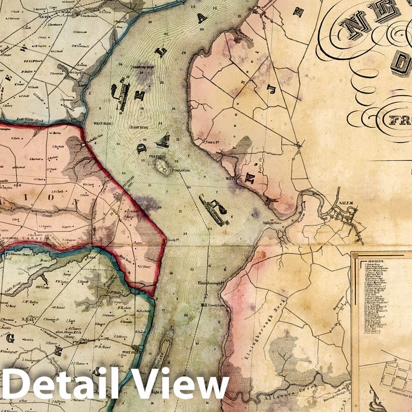 Historic Map Map of New Castle County, Delaware, 1849 Vintage Wall