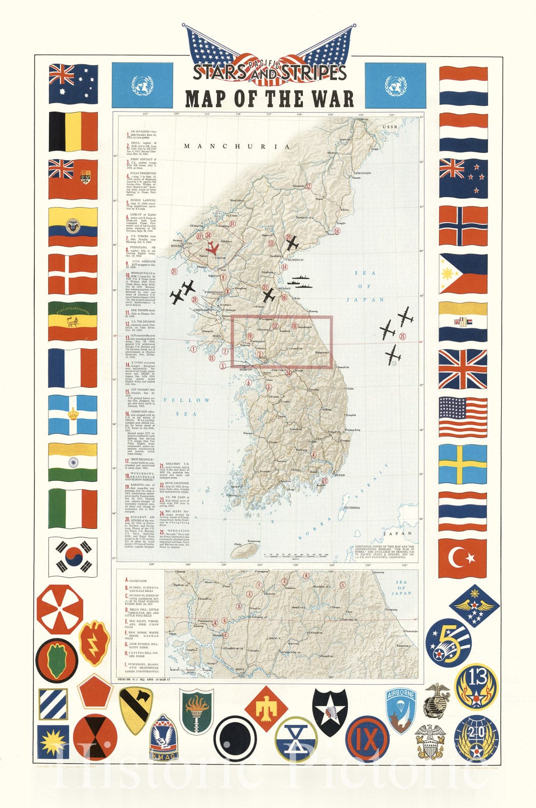 Historic Map : Pacific Stars and Stripes Map of the (Korean) War, 1953 ...