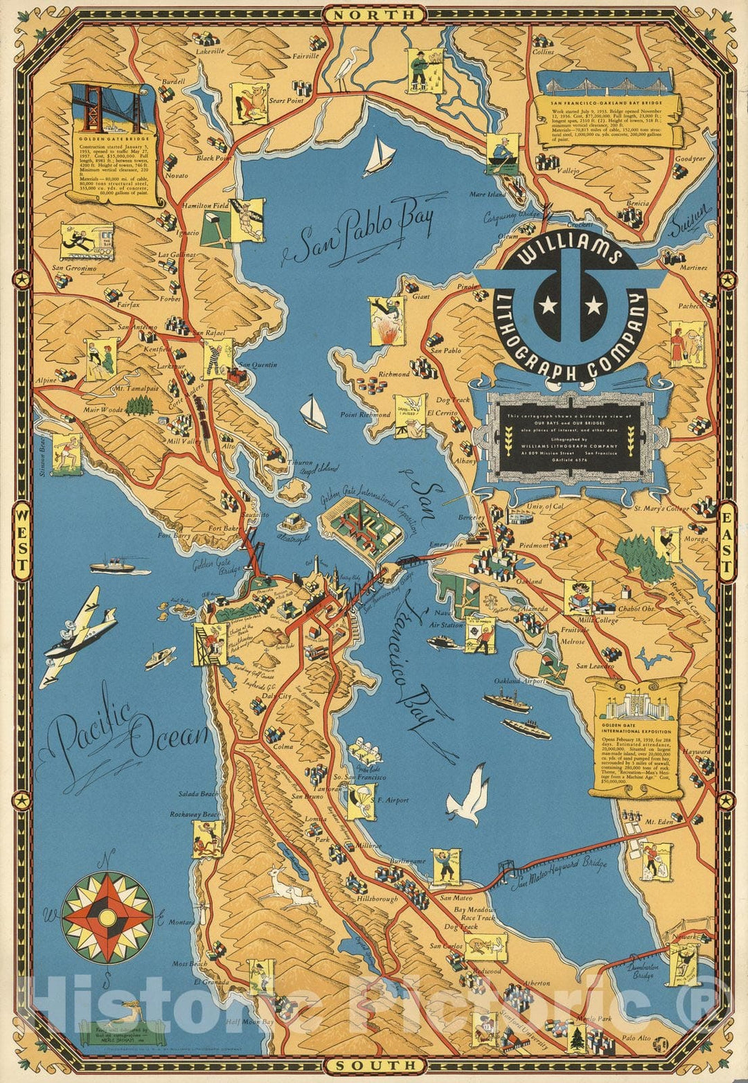Historic Map - Our (San Francisco) Bay and Bridges. 1939 - Vintage 