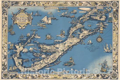 Historic Map : the Bermuda Islands. Sa des Demonias Isles of the Devils, 1930 - Vintage Wall Art