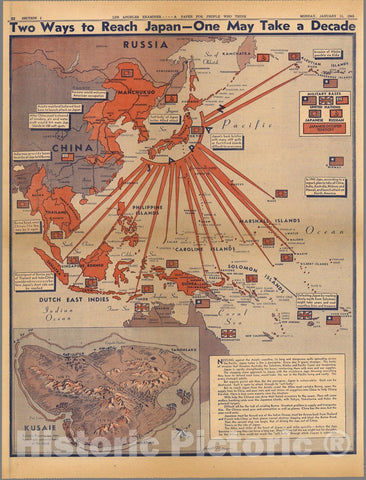 Historic Map : Two ways to reach Japan - One may take a decade 1943 - Vintage Wall Art
