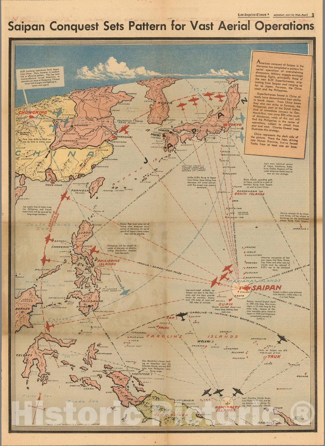 Historic Map : Saipan conquest sets pattern for vast aerial operations 1944 - Vintage Wall Art
