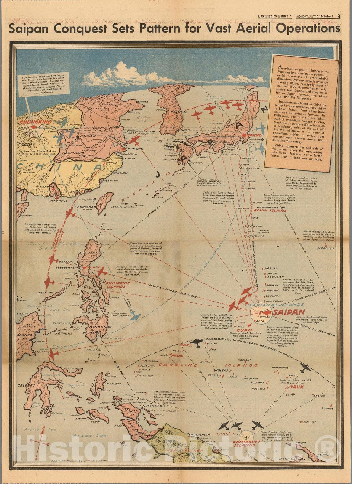 Historic Map : Saipan conquest sets pattern for vast aerial operations 1944 - Vintage Wall Art