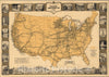 Historic Map : Transcontinental routes of Pacific Greyhound Lines 1935 - Vintage Wall Art