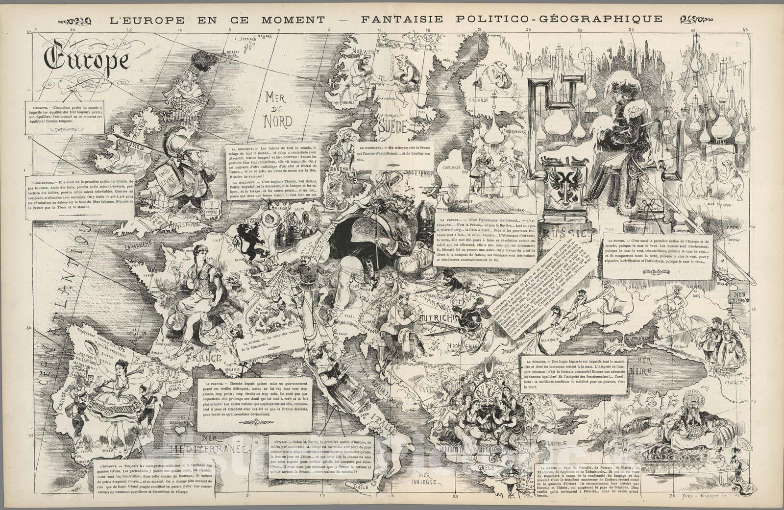 Historic Map : L'Europe en ce moment - fantaisie politico - geographique 1872 - Vintage Wall Art