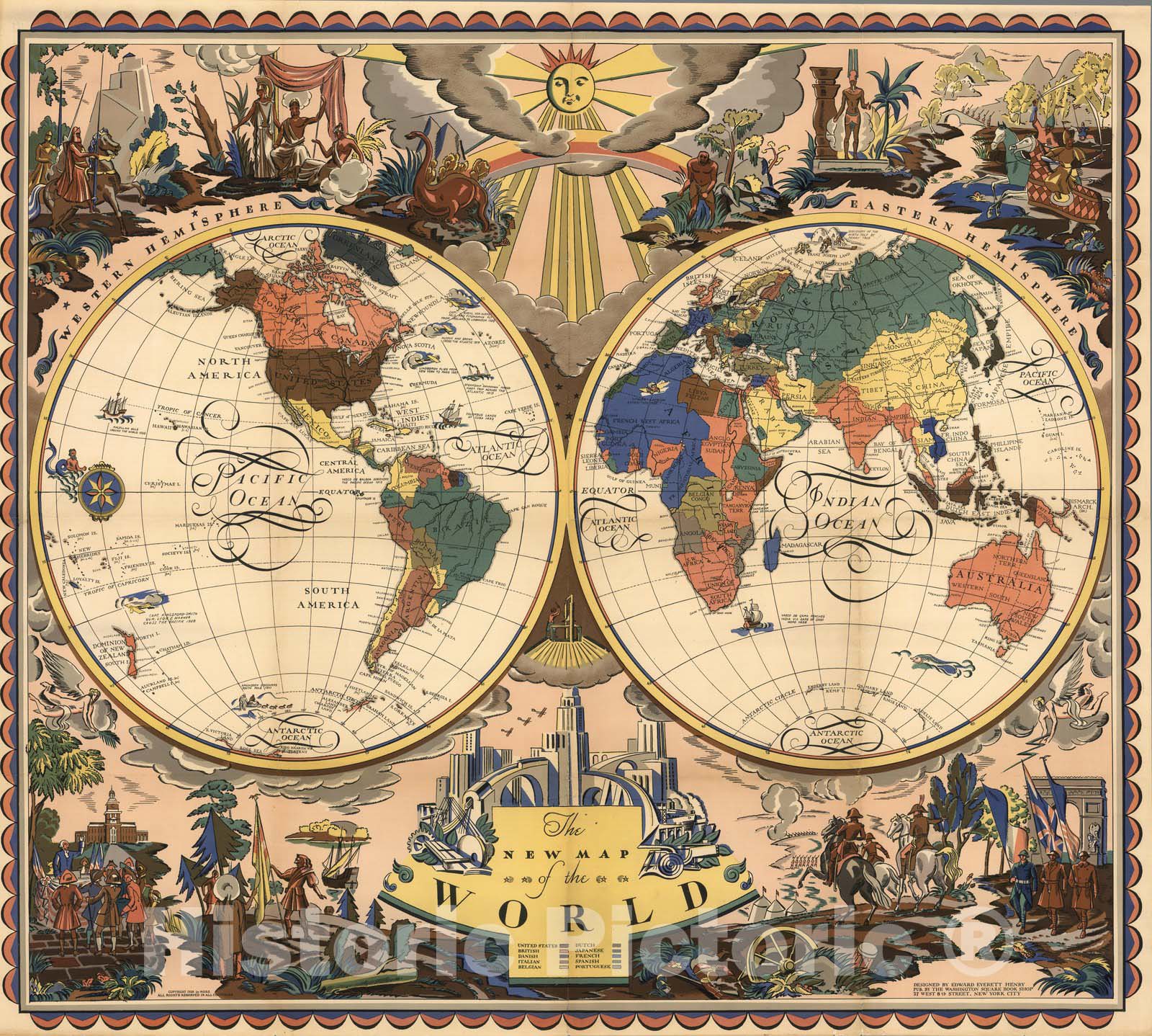 Historic Map - The New Map of the World, 1928, - Vintage Wall Art ...