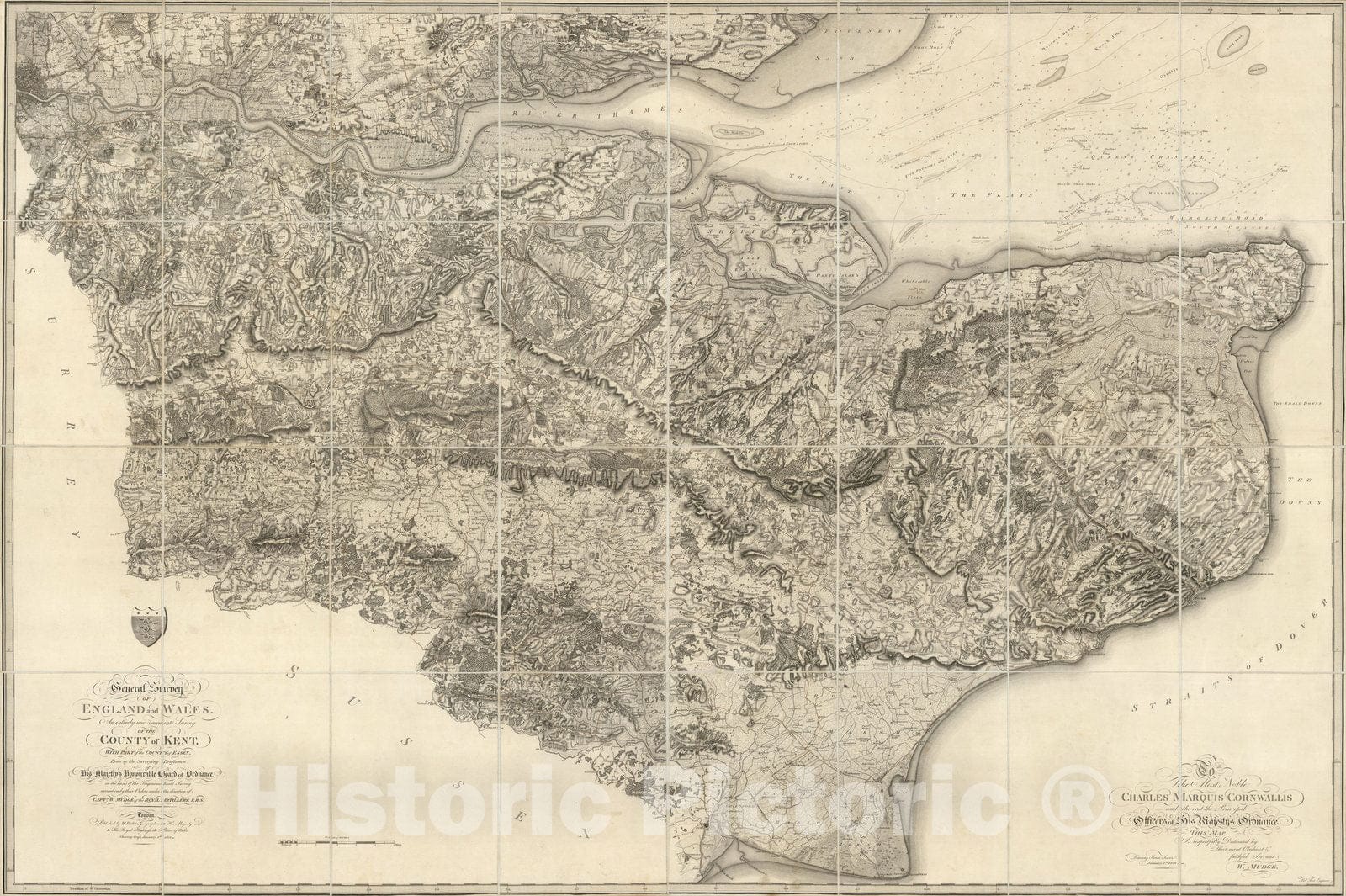 Historic Map : Case Map, The County of Kent, with part of the County of Essex. 1801 - Vintage Wall Art