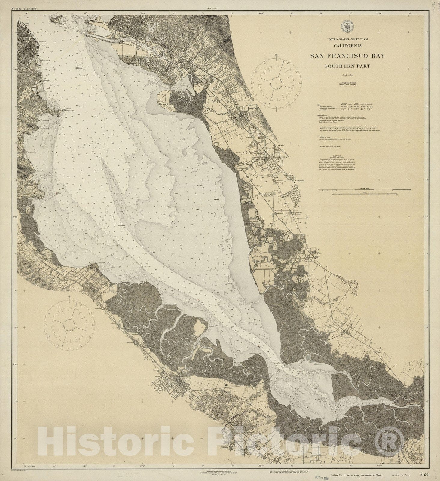 Historic Map : United States-West coast, California, San Francisco Bay, Southern part 1923 - Vintage Wall Art