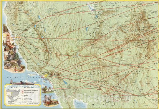 Historic Map : American Airlines Map No.3 (Western U.S.), Map No.4 (Mexico), Key Map, Route Map, 1946 - Vintage Wall Art